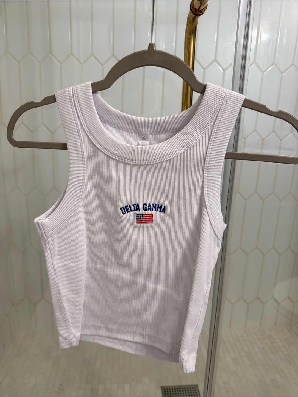Gildan White Ribbed Tank Top with Delta Gamma Sorority Embroidery